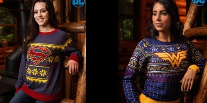 Superman and Wonder Woman Holiday Sweaters